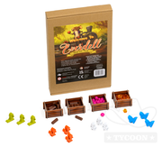 Welcome to Everdell: Upgrade Pack (PREORDER) - Everdell Upgrade Pack with brown box, four wooden crates, and colorful animal and gem tokens in green, orange, white, pink,.