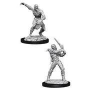 D&D Nolzur's Marvelous Miniatures: Wight & Ghast - Two unpainted gray plastic miniatures on round bases; one depicts an undead wight wielding a sword, the other a ghast in a.