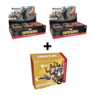 Magic: The Gathering - Marvel Super Heroes - 2x Play 1x Collector Bundle - The Gathering Marvel Super Heroes play booster boxes with black and comic-style artwork, plus one yellow collector booster.