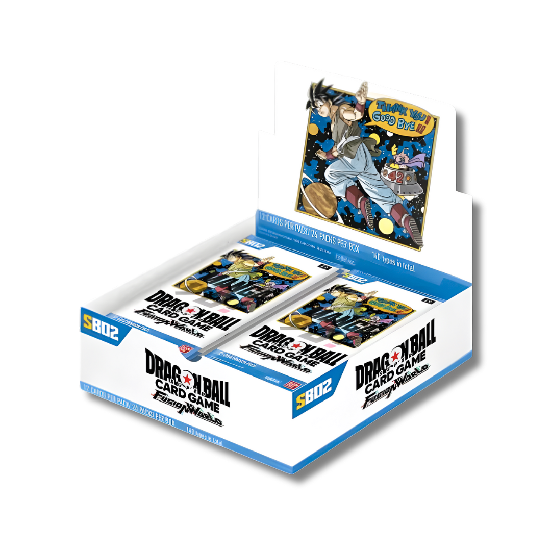 Dragon Ball Super TCG: Fusion World Manga Booster (SB02) - Open box of Dragon Ball Super TCG Fusion World Manga Booster packs with colorful manga artwork featuring characters in.