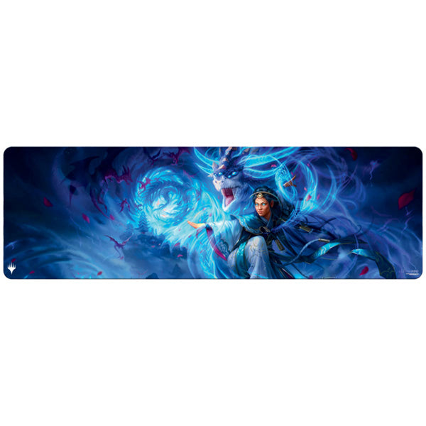MTG Playmat - Tarkir: Dragonstorm - Key Art 8ft Playmat - 8ft rectangular playmat featuring vibrant blue and purple dragonstorm artwork with a mage summoning a swirling dragon energy.