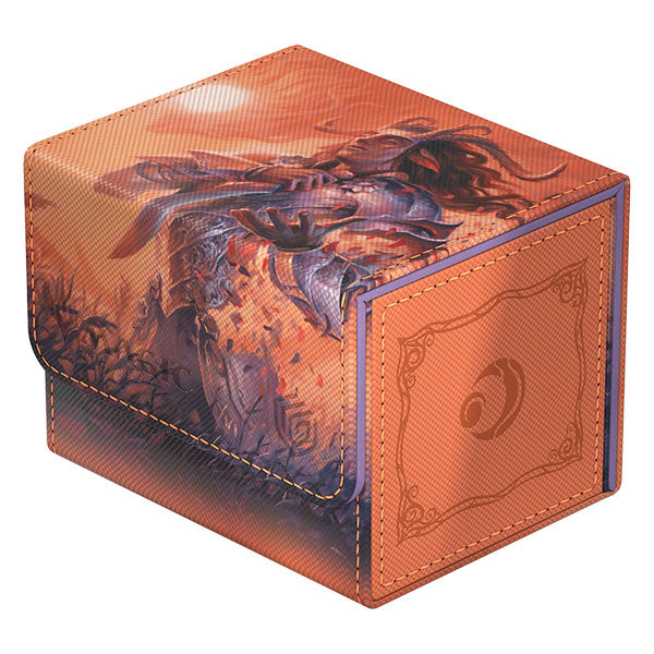 Ultimate Guard Sidewinder 100+ Xenoskin Deckcase: Lorwyn Eclipsed - Rhys, the Evermore - Orange and brown protective deckcase with fantasy warrior artwork and purple stitching.