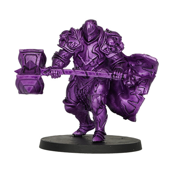Vallejo True Metallic Metal Shade: Amethyst Purple (18ml) - Metallic purple armored warrior miniature holding a large hammer on a black round base.