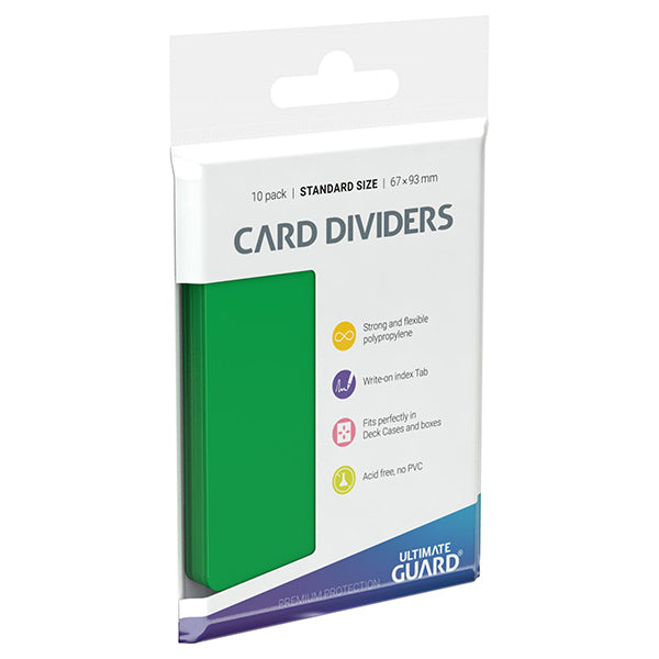 Card Dividers: Standard Size- Green - Pack of ten green plastic card dividers for trading card sleeves, labeled standard size.