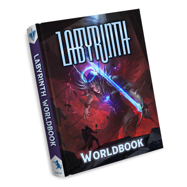 Tales of the Valiant: Labyrinth Worldbook - Dark fantasy RPG book with glowing blue sword wielded by armored figure on cover.