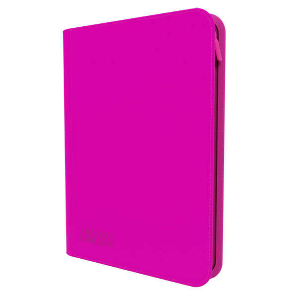 Arcane Fortress 9-Pocket Zippered Binder: Neon Color - Pink - Neon pink zippered binder with smooth synthetic cover and rounded corners.