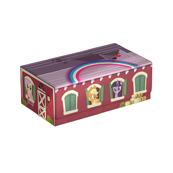 Squaroes Arkhive 800+: My Little Pony Friendship is Magic: Barn Collector's Case - Rectangular collectible deck box shaped like a red barn with green window shutters and My Little Pony characters in the.