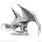 D&D Nolzur’s Marvelous Unpainted: Diabolic Dragon - Gray unpainted resin miniature of a horned, winged diabolic dragon with textured scales and extended wings.