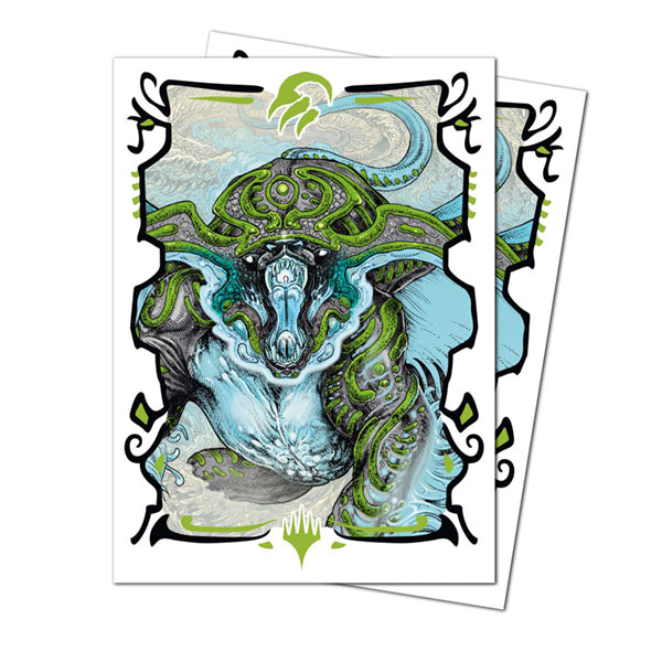 Apex Deck Protectors - Tarkir Dragonstorm - Ureni, the Song Unending (105ct) - Card sleeves featuring a blue and green dragon creature with intricate tribal patterns and a cloudy sky background.