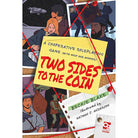 Two Sides to the Coin - Colorful game board with illustrated characters and red string connections, featuring bold yellow title card "Two Sides to.
