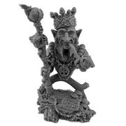 Wenzelbaum the Gnome King (Bust) - Gray miniature bust of a gnome king with a detailed crown, long mustache, holding a staff topped with a bird, standing on a.