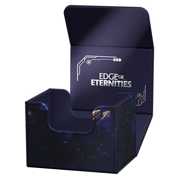 Ultimate Guard Sidewinder 100+ Xenoskin: Magic the Gathering: Edge of Eternities - Gemstone Caverns - Dark blue box with circuit-like white lines, "Edge of Eternities" logo inside lid, designed to hold cards.