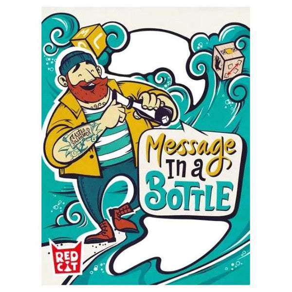Message in a Bottle - Colorful game box with a cartoon sailor holding a bottle, stylized waves, and the title "Message in a Bottle" in bold.
