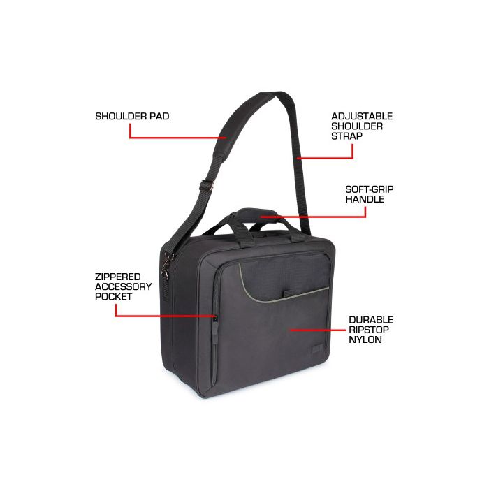 Enhance: Card Deck XL Storage Bag - Black rectangular storage bag with adjustable shoulder strap, soft grip handle, and zippered front pocket made of durable.