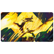 MTG Playmat - Tarkir: Dragonstorm - Felothar the Steadfast - Gaming playmat with dynamic yellow and black abstract dragon artwork and a sleek rectangular shape.