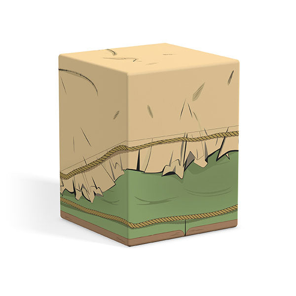 Squaroes 100+ Boulder: Batman: Gotham City - Scarecrow - Cube-shaped deck box with beige and green colors, featuring torn fabric and rope detail design.