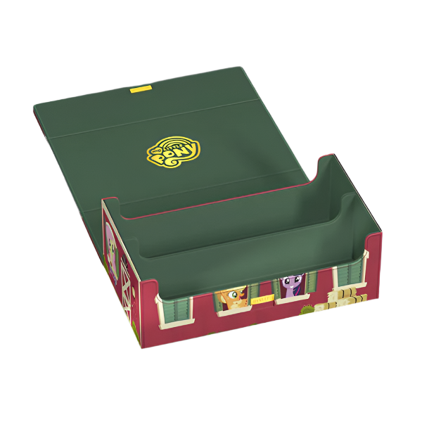 Squaroes Arkhive 800+: My Little Pony Friendship is Magic: Barn Collector's Case - Red and green barn-shaped deck box with My Little Pony characters, featuring yellow "MLP" logo inside lid.