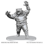 D&D Nolzur's Marvelous Miniatures: Werebear (PREORDER) - Unpainted gray resin werebear miniature with muscular humanoid bear form, claws extended, standing on circular base.