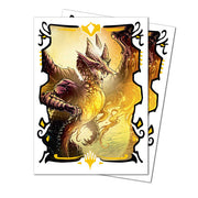 Apex Deck Protectors - Tarkir Dragonstorm - Betor, Kin to All (105ct) - Glossy card sleeves featuring a detailed gold and brown dragon with flame accents on a fiery yellow background.