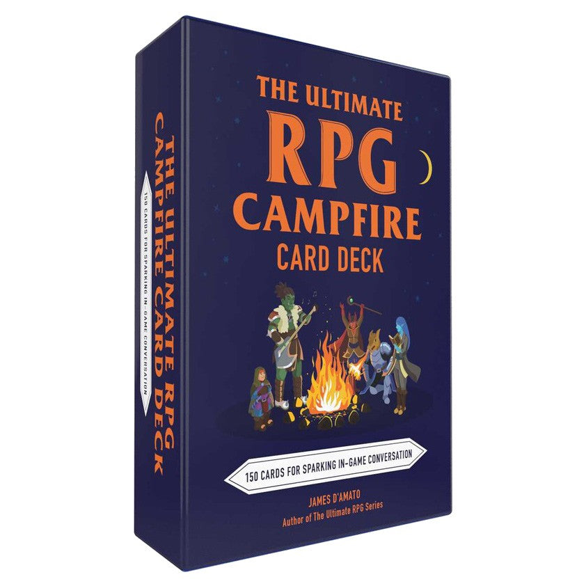 The Ultimate RPG Campfire Card Deck - Dark blue card deck box with orange text and fantasy characters around a campfire illustration.