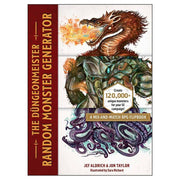 Dungeonmeister: The Random Monster Generator - White RPG flipbook cover featuring a roaring fire-breathing dragon, a green armored monster, and a purple tentacled.
