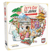 Let's Go! To Japan - Square board game box with colorful illustrations of Japanese landmarks, cherry blossoms, and travelers.