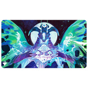 MTG Playmat - Tarkir: Dragonstorm - Eshki, Temur's Roar - Gaming playmat with vibrant blue, purple, and green dragon artwork, featuring mystical glowing symbols on a dark background.
