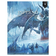Dungeons & Dragons 5th Edition: Inferno: Virgilio's Untold Tales - Softcover book with a blue-toned fantasy cover depicting a large winged demon and three adventurers walking through an icy.