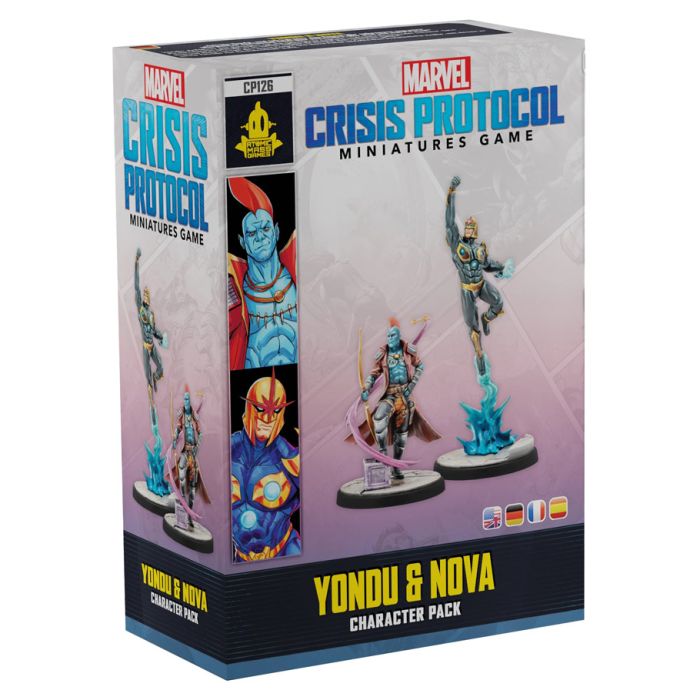Marvel Crisis Protocol: Yondu & Nova - Marvel Crisis Protocol Yondu & Nova miniatures game box featuring colorful character illustrations on a light background.
