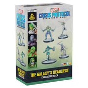 Marvel Crisis Protocol: The Galaxy’s Deadliest Character Pack - Marvel Crisis Protocol box with five detailed miniature figures of colorful, futuristic characters on black round bases and.