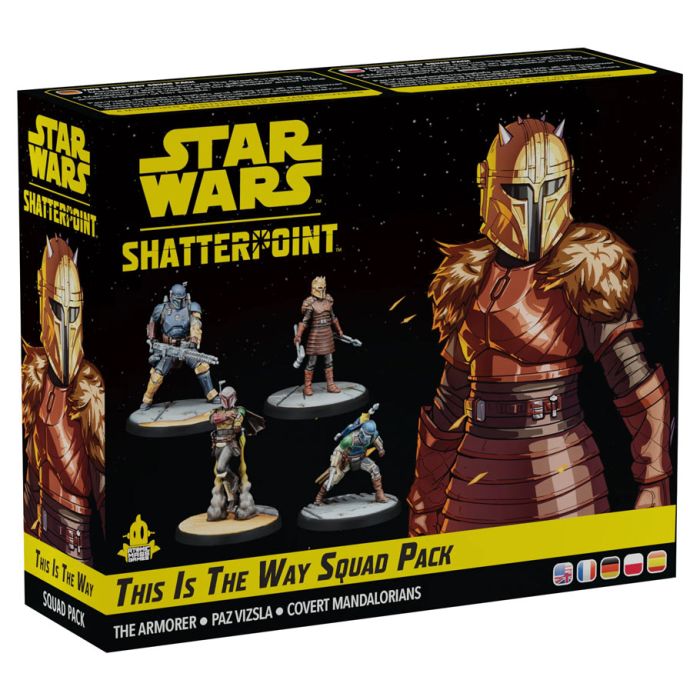 Star Wars: Shatterpoint: This Is The Way Squad Pack - Star Wars Shatterpoint This Is The Way Squad Pack boxed set with armored Mandalorian figures on black and yellow packaging.