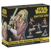 Star Wars: Shatterpoint: Requesting Your Surrender Squad Pack - Star Wars Shatterpoint squad pack box featuring five miniature character figures with varied poses and weapons on round.