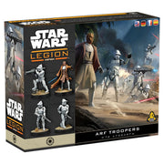 Star Wars Legion: ARF Troopers - Star Wars Legion ARF Troopers box featuring white-armored clone trooper miniatures with blasters and a brown-robed commander