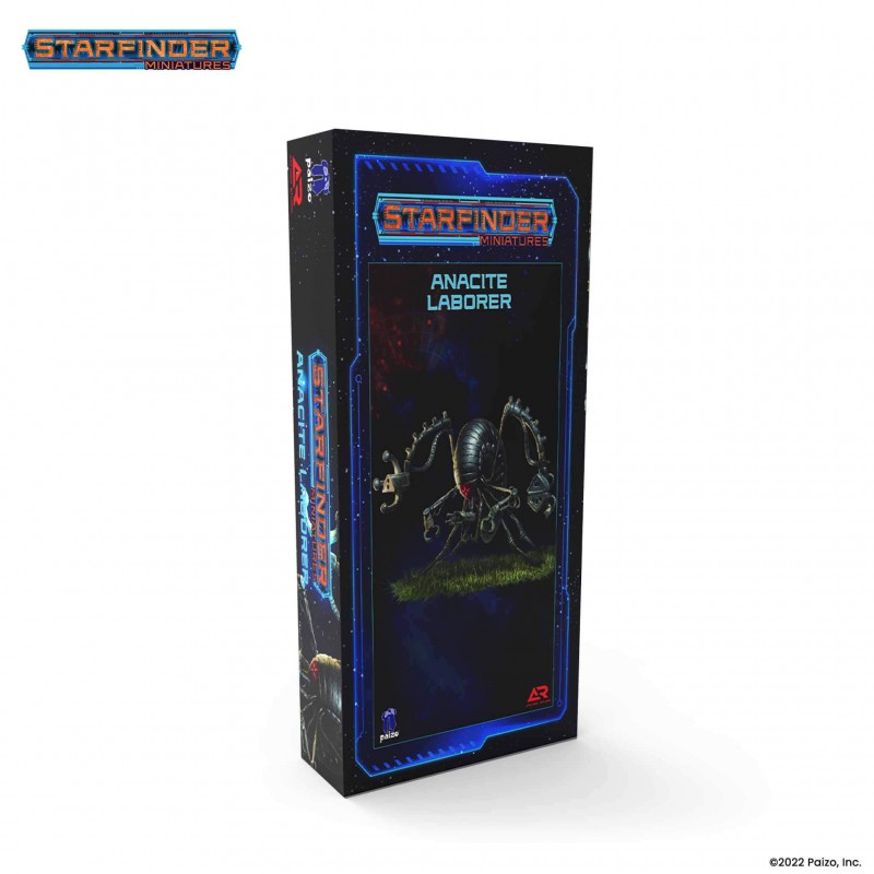 Starfinder: Anacite Laborer - Starfinder Anacite Laborer miniature box featuring sci-fi robot worker artwork on black and blue background.