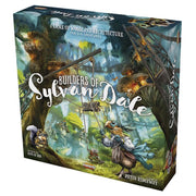 Builders of Sylvan Dale - Board game box with fantasy woodland art, featuring a bird warrior holding a spear in a lush forest scene.
