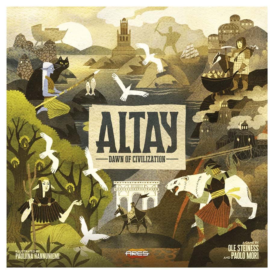 Altay: Dawn of Civilization - Board game box with stylized ancient civilization illustrations in earthy tones and white birds around the title Altay Dawn.