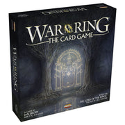 War of the Ring, the Card Game - Dark-themed rectangular box for War of the Ring card game featuring gold and white title text and a mystical door.