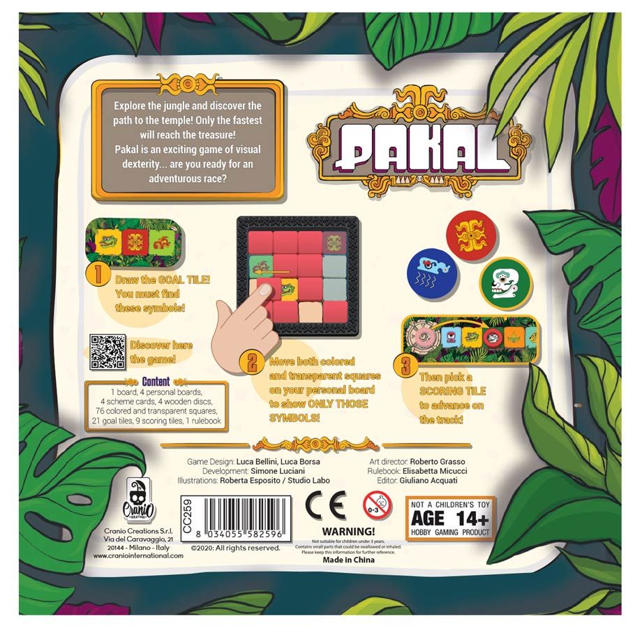 Pakal - Colorful Pakal board game box featuring jungle-themed design, puzzle grid, dice, and player tokens with vibrant.