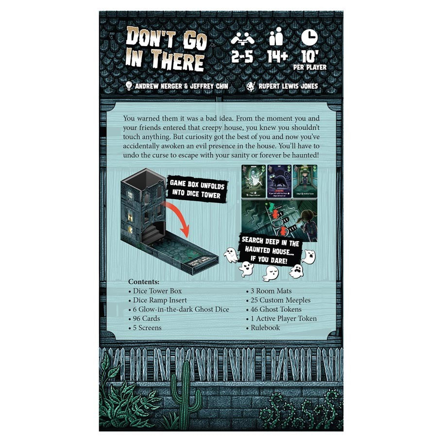 Don't Go In There - Dark themed board game box with spooky cave entrance, includes cards and tokens, designed for 2-5 players aged 10 and up.