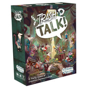 Trash Talk - Colorful party game box titled "Trash Talk!" with animated trash animals and comic-style speech bubble.