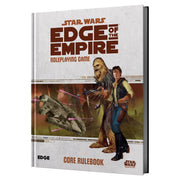 Star Wars: Edge of the Empire: Core Rulebook - Edge of the Empire Core Rulebook with Chewbacca, Han Solo, and the Millennium Falcon on a brown and tan cover.