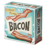 Bacon - Rectangular game box with retro design featuring illustrated crispy bacon strips and bold text reading "Bacon" on a.