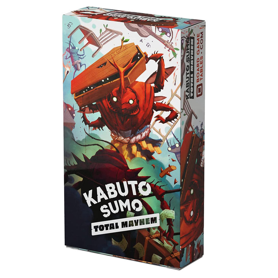 Kabuto Sumo: Total Mayhem Expansion - Tall rectangular box featuring vibrant artwork of a fierce red beetle-like creature with glowing eyes and large horns in a.