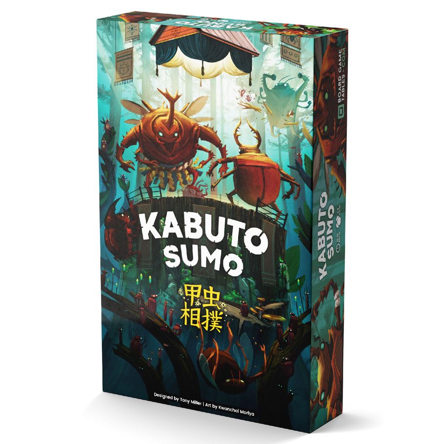 Kabuto Sumo - Colorful rectangular game box with illustrated sumo beetles battling in a vibrant, fantasy underwater setting.