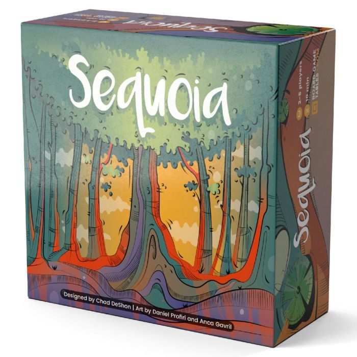 Sequoia - Square card game box with colorful illustrated forest scene and white "Sequoia" title on the front and side.