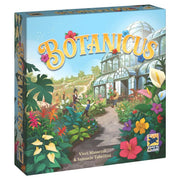 Botanicus - Colorful board game box titled "Botanicus" featuring a vibrant garden scene with greenhouses, flowers, and people gardening.