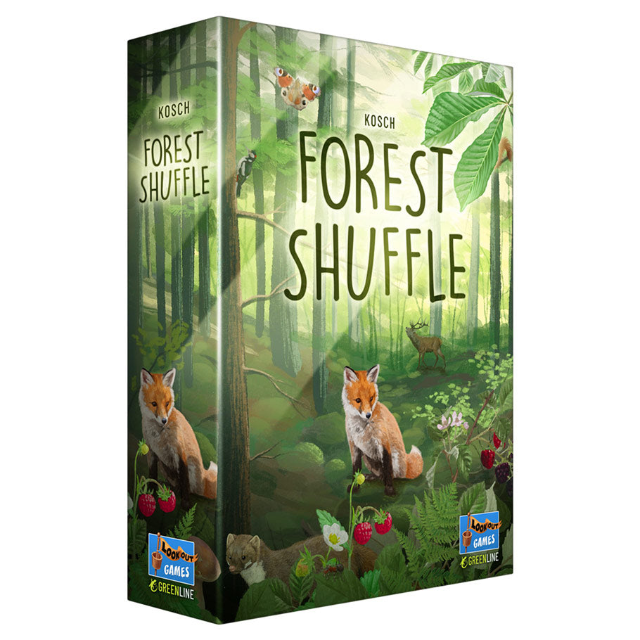 Forest Shuffle - Forest Shuffle card game box with green forest background, fox illustration, and leafy accents.