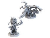 Lords of Ragnarok: Monster Pack Expansion - Two unpainted gray plastic miniature figures from a wargame expansion, depicting monstrous fantasy creatures with detailed.