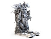 Lords of Ragnarok: Seas of Aegir Expansion - Highly detailed gray resin miniature of a mythic sea creature warrior with intricate armor and scaled textures standing on a