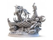 Lords of Ragnarok: Seas of Aegir Expansion - Detailed gray resin miniature of a skeletal sea dragon with a warrior riding on its back, featuring intricate bone and wave.